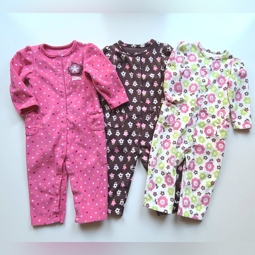 ~Vintage~Carter's Fleece Outfits Bundle Infant Girls Size 18 Months Warm! Winter